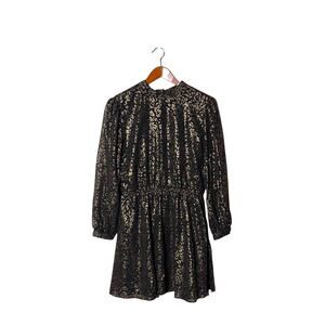 Cupcakes & Cashmere Jola Long Sleeve Dress L Black Gold NWT Metallic Glam Party